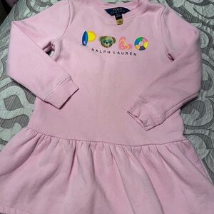 Girls Toddler Polo Ralph Lauren Pink Long Sleeve Sweatshirt Bear Dress 4T
